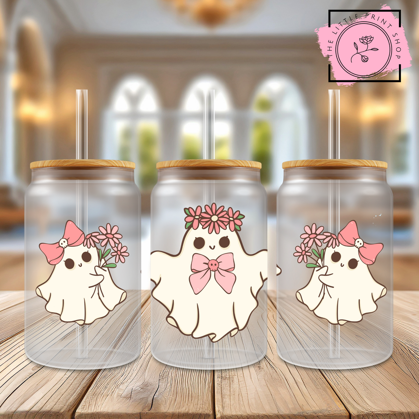 Ghost Trio - 16oz Libbey Glass Printed UV DTF Wrap