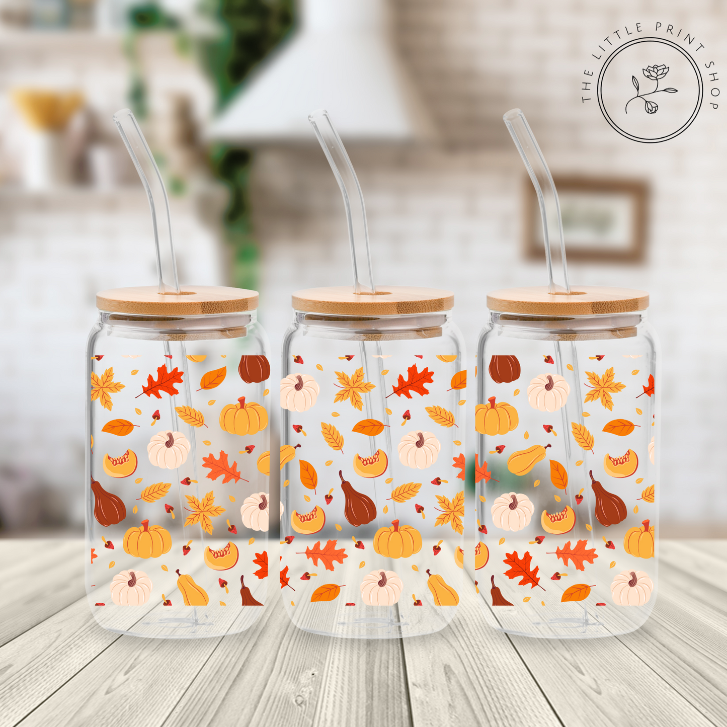 Autumn Leaves - 16oz Libbey Glass Printed UV DTF Wrap