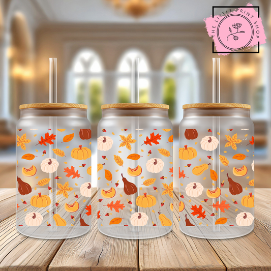 Autumn Leaves - 16oz Libbey Glass Printed UV DTF Wrap