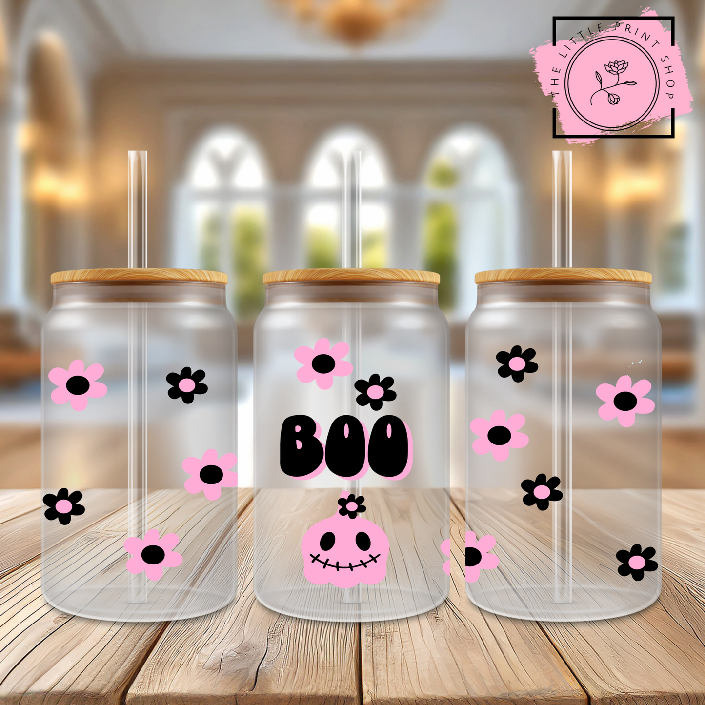 Boo - 16oz Libbey Glass Printed UV DTF Wrap