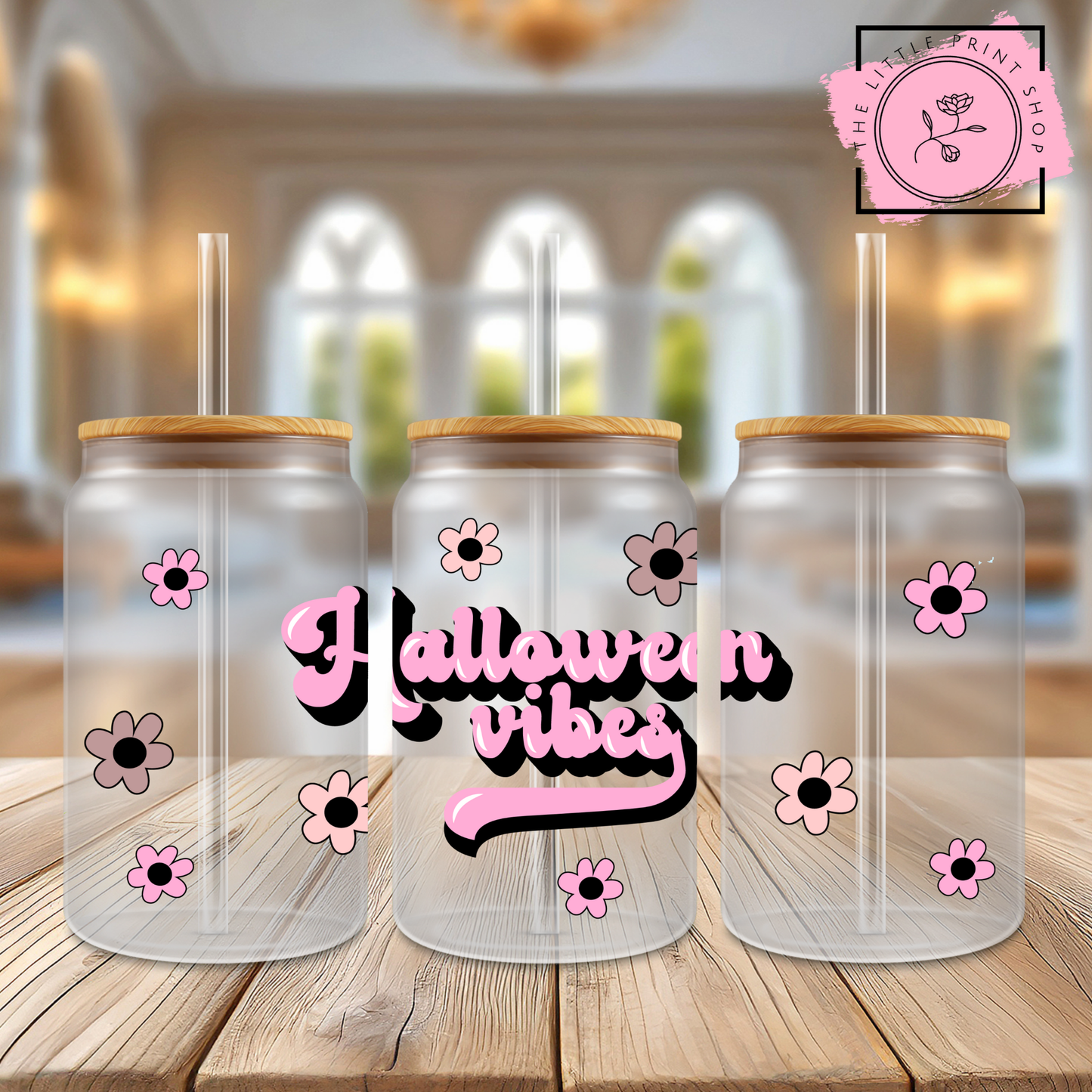 Halloween Vibes - 16oz Libbey Glass Printed UV DTF Wrap