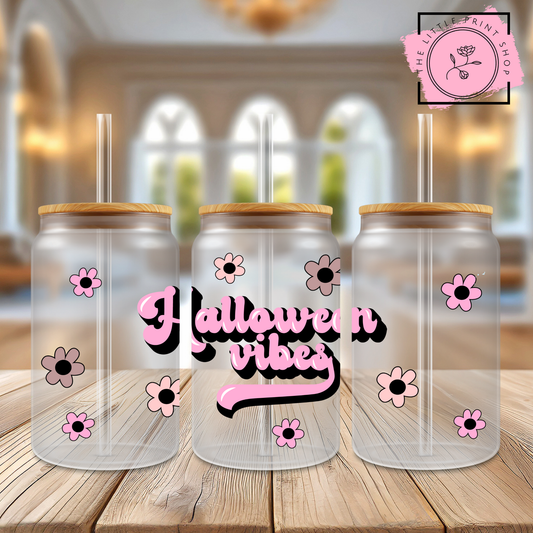 Halloween Vibes - 16oz Libbey Glass Printed UV DTF Wrap