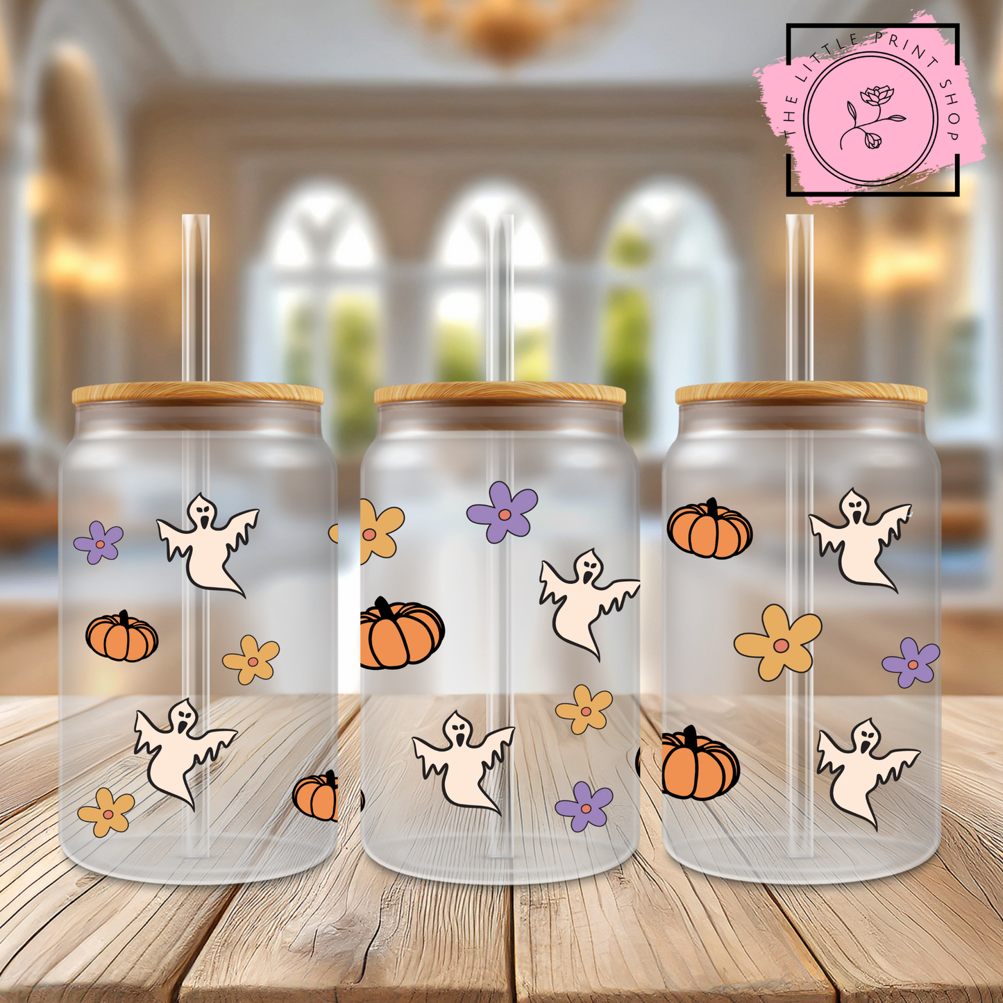 Ghosts & Pumpkins - 16oz Libbey Glass Printed UV DTF Wrap