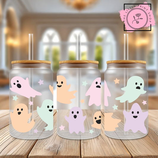 Pastel Ghosts - 16oz Libbey Glass Printed UV DTF Wrap