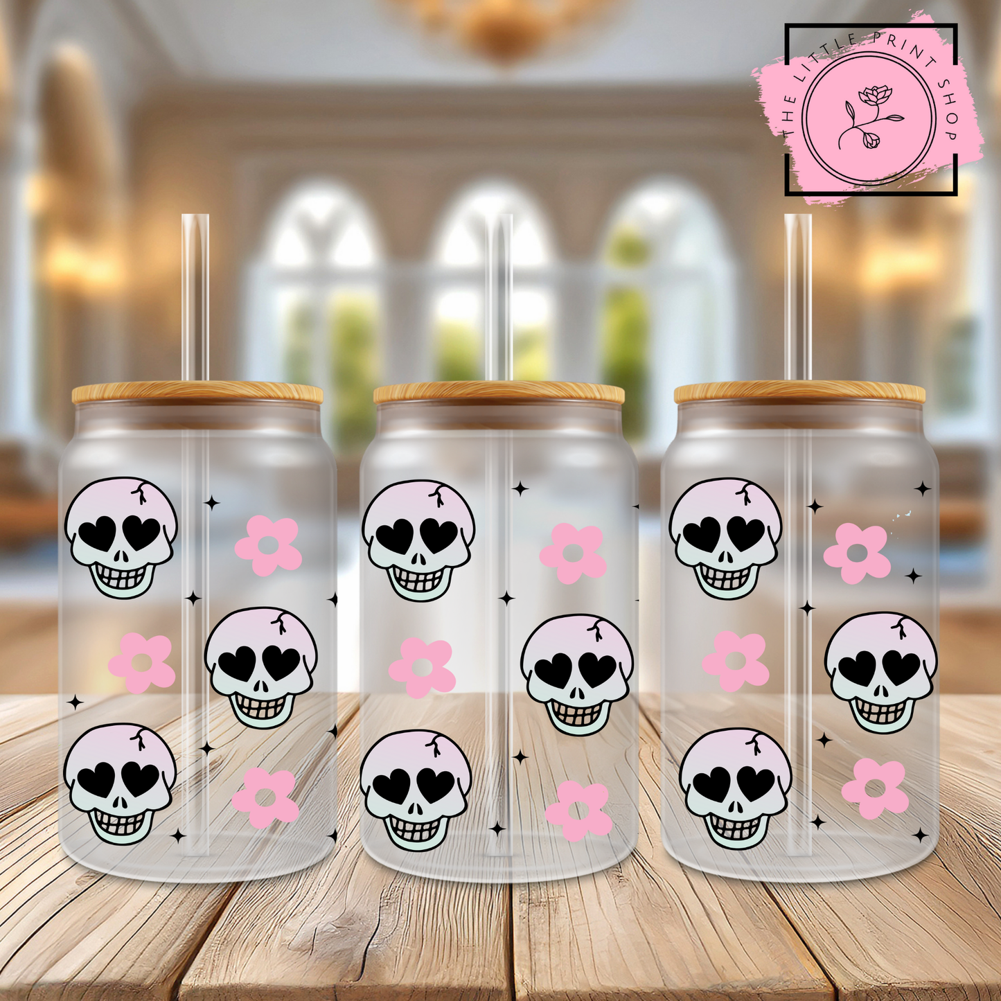 Skulls - 16oz Libbey Glass Printed UV DTF Wrap