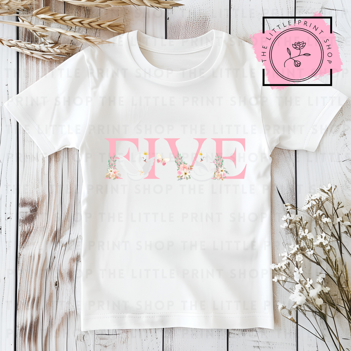 Birthday Number - Pink Swans - #1 to #5 - DTF Transfer Decal