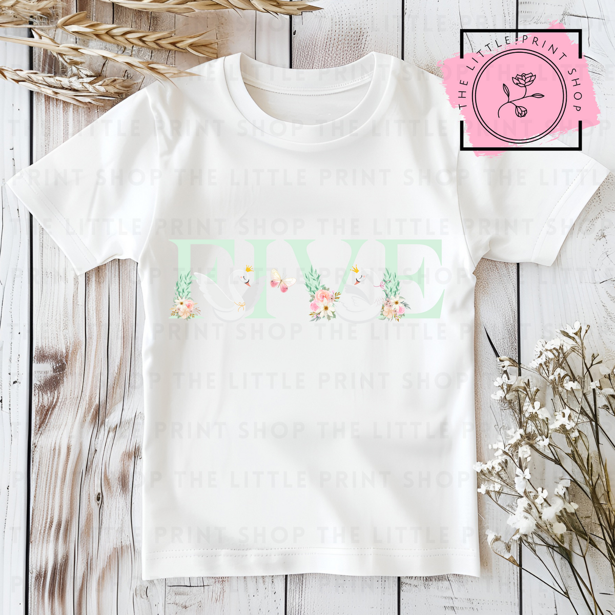 Birthday Number - Green Swans - #1 to #5 - DTF Transfer Decal