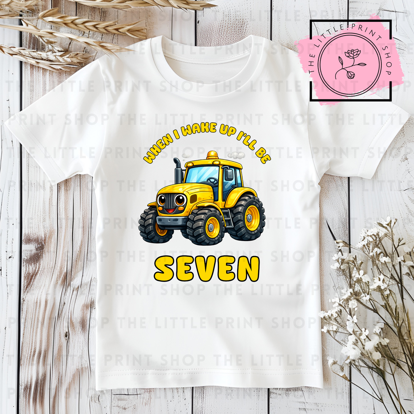 Yellow Tractor - Numbers 1 - 7 - DTF Transfer Decal