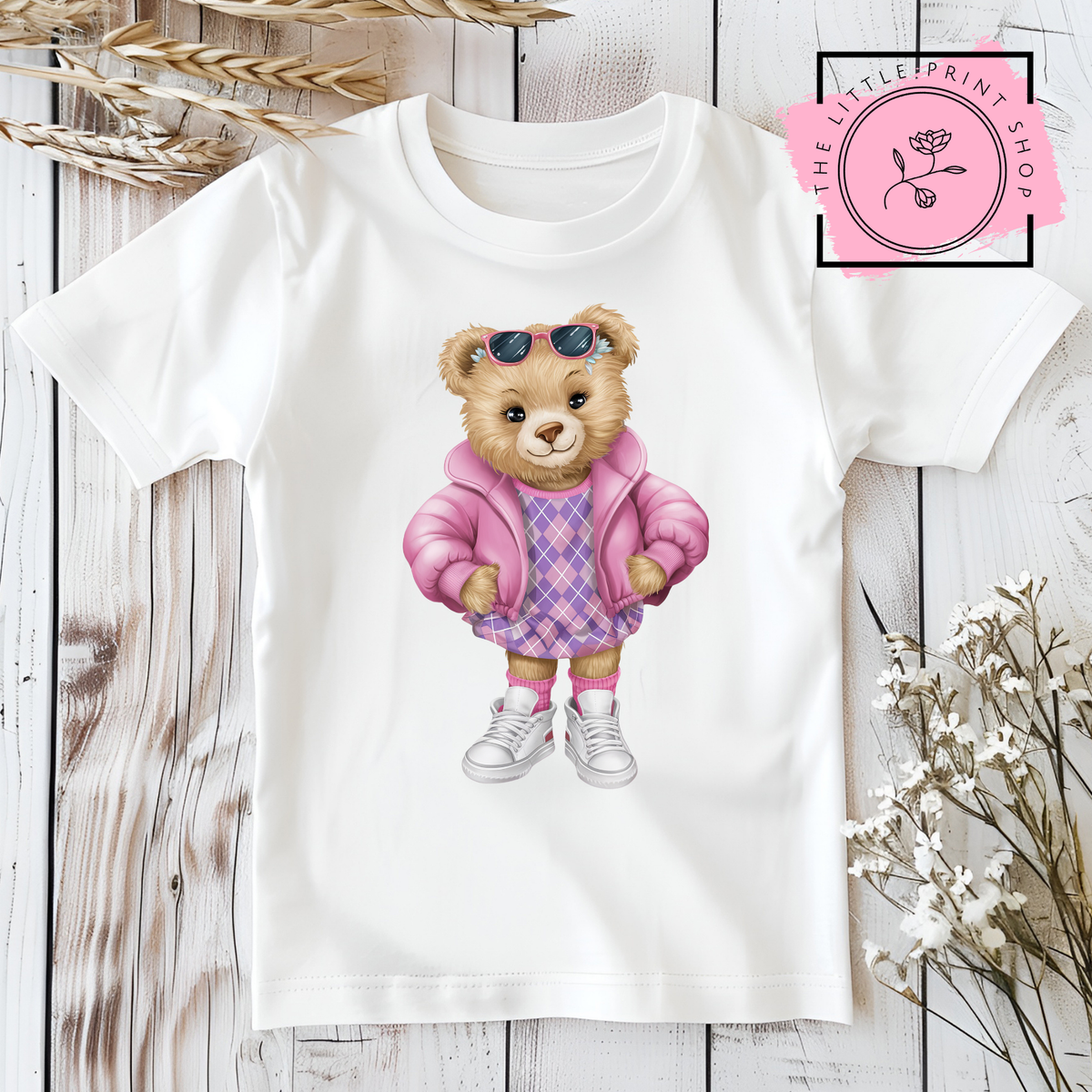 Girly Bear - Pink Coat - DTF Transfer Decal