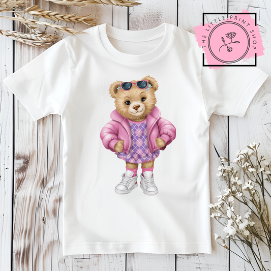 Girly Bear - Pink Coat - DTF Transfer Decal