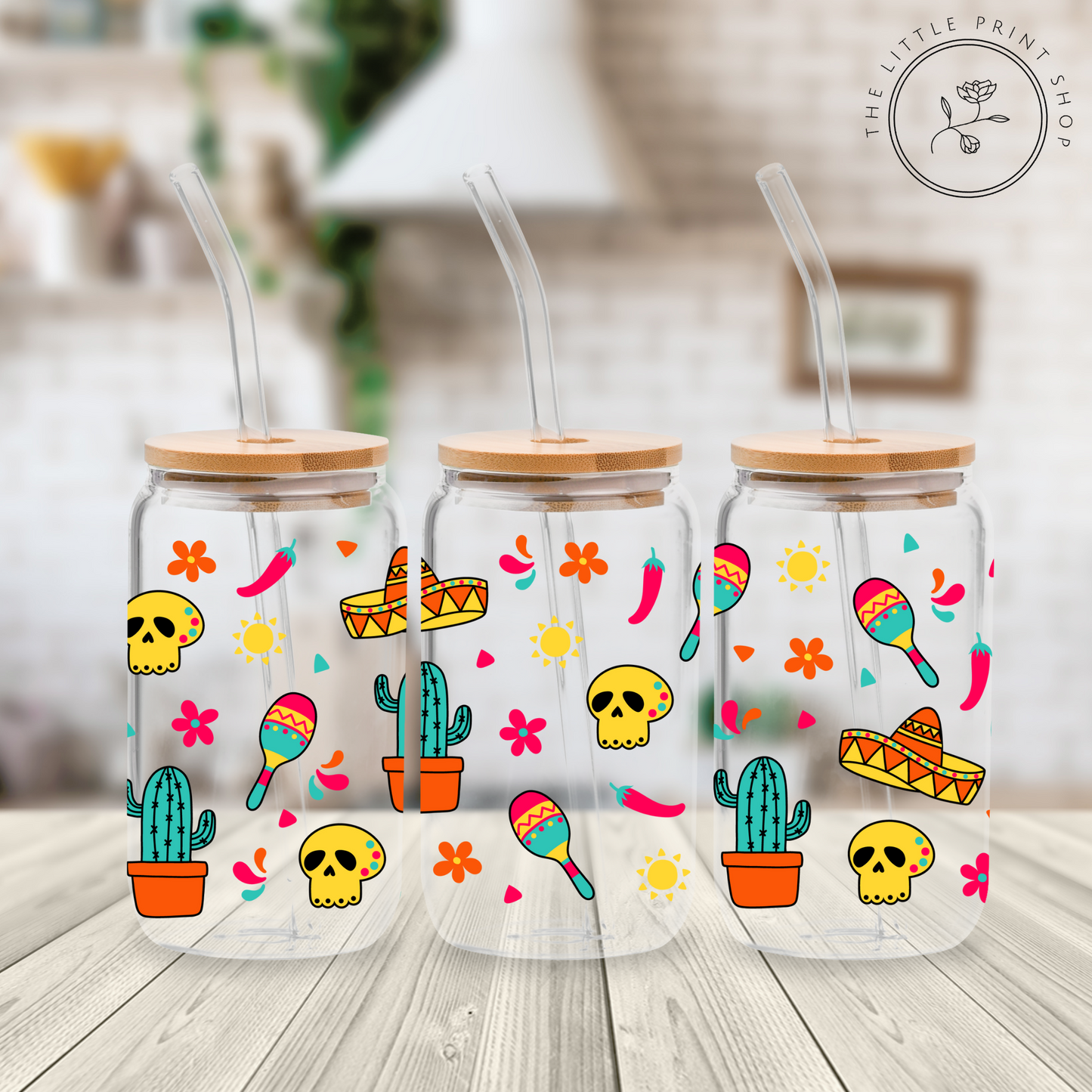 Mexican Vibe - 16oz Libbey Glass Printed UV DTF Wrap