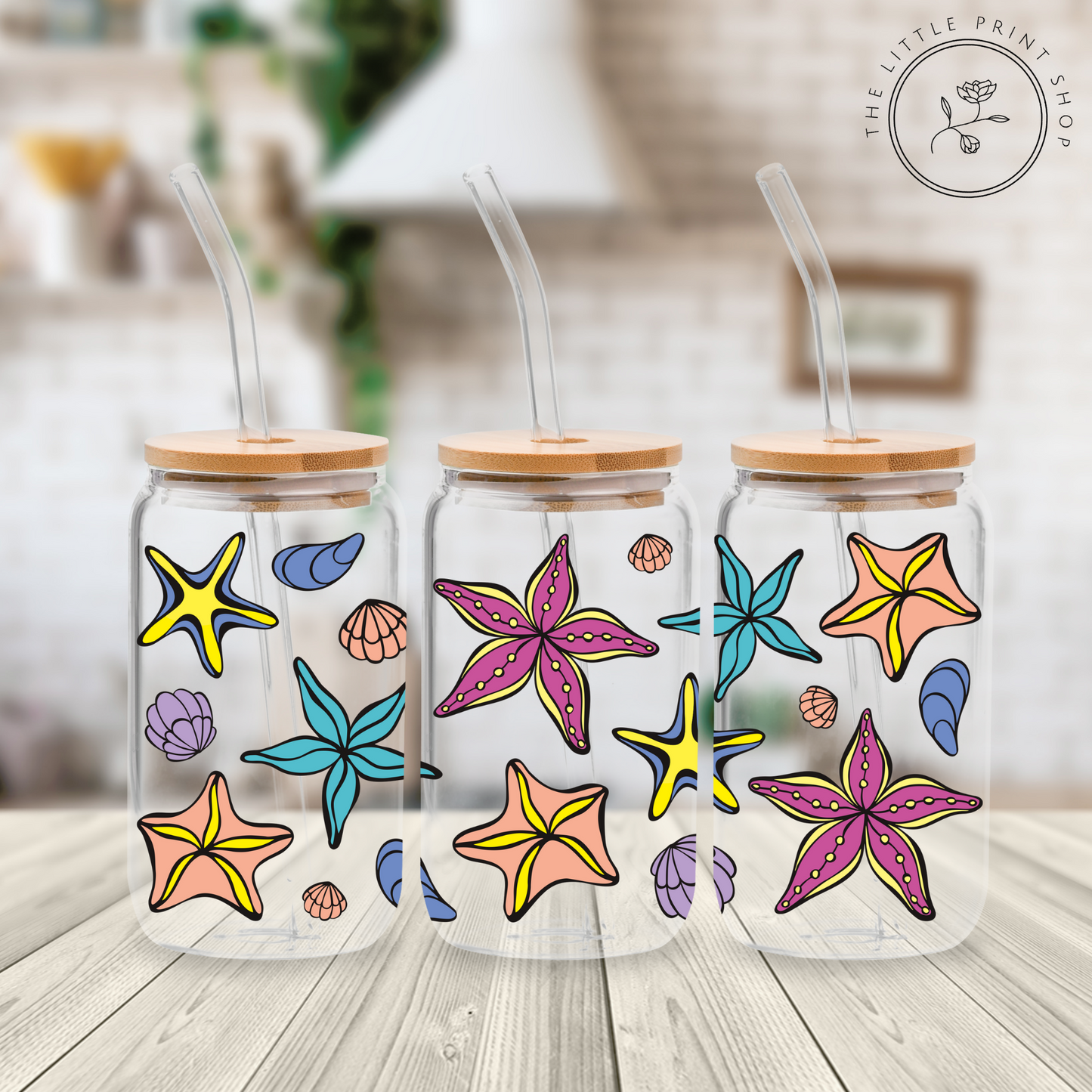 Star Fish - 16oz Libbey Glass Printed UV DTF Wrap