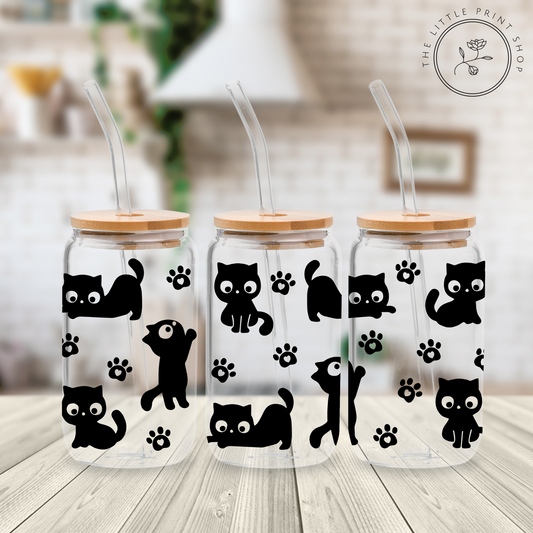 Black Cat - 16oz Libbey Glass Printed UV DTF Wrap