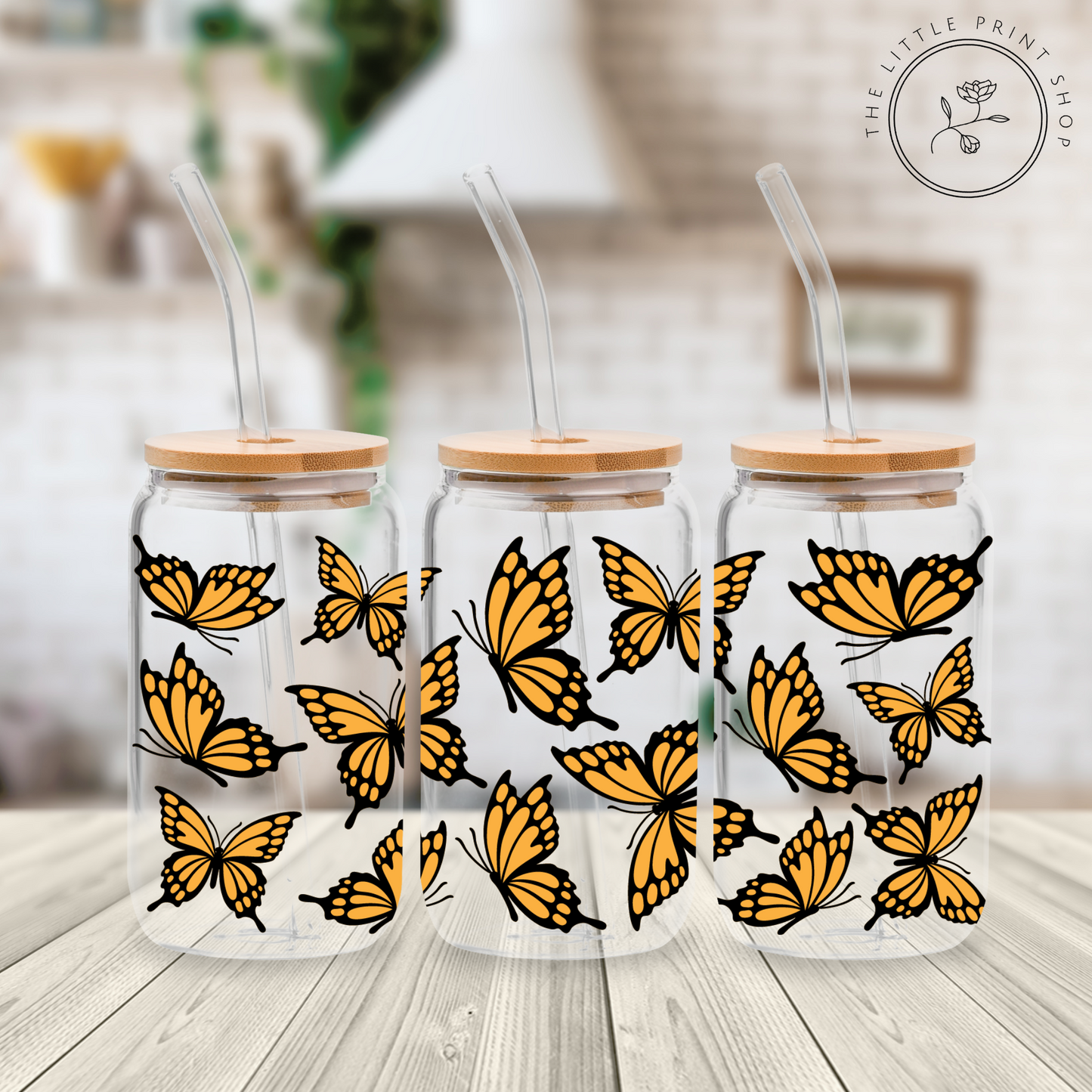 Butterfly - 16oz Libbey Glass Printed UV DTF Wrap