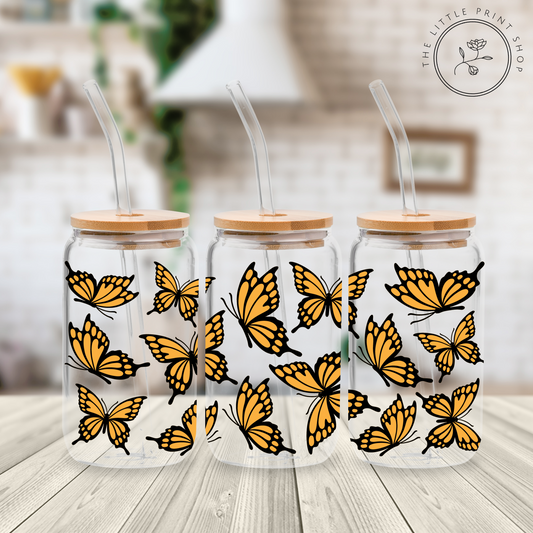 Butterfly - 16oz Libbey Glass Printed UV DTF Wrap