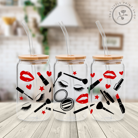 Makeup - 16oz Libbey Glass Printed UV DTF Wrap