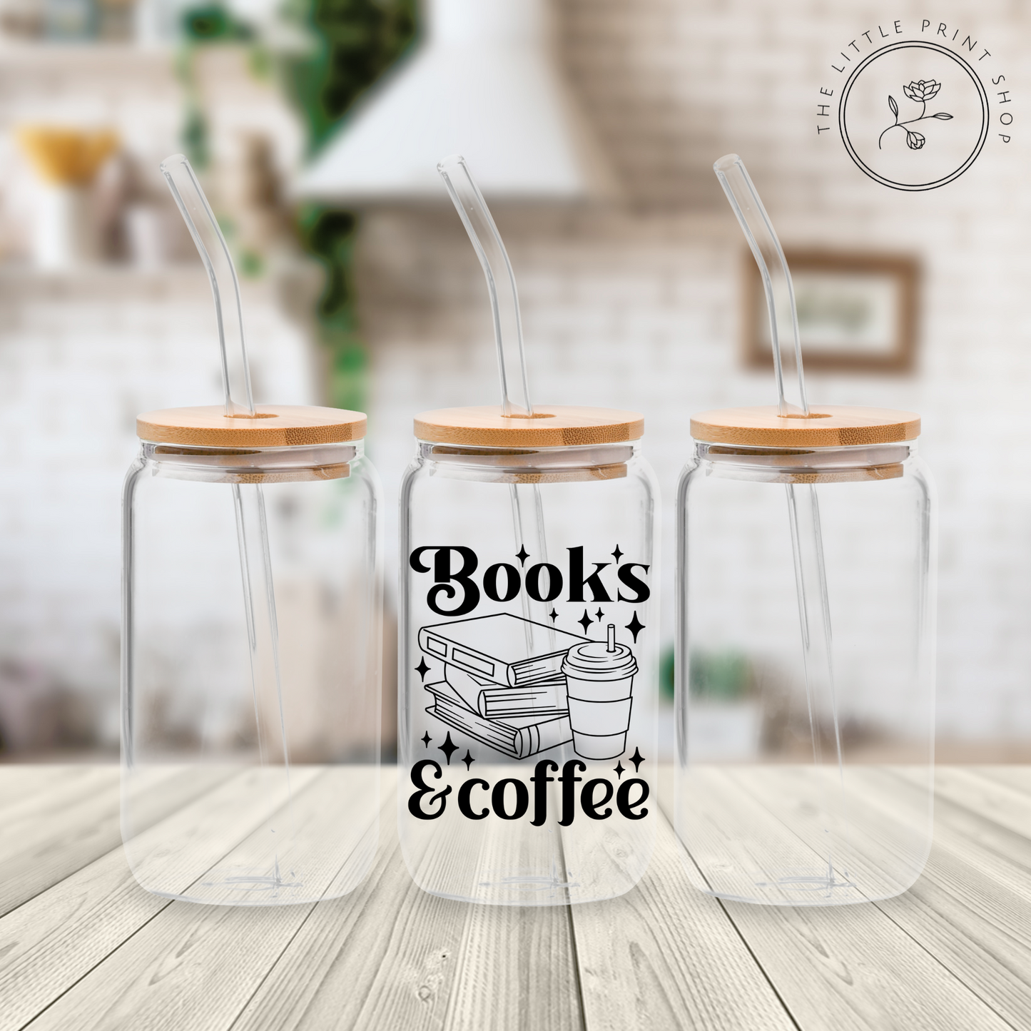 Books & Coffee - 16oz Libbey Glass Printed UV DTF Wrap