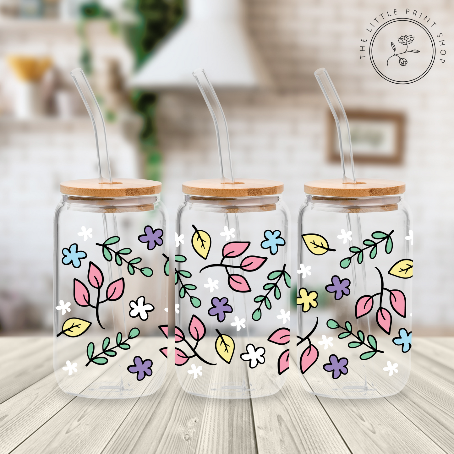 Pretty Flowers - 16oz Libbey Glass Printed UV DTF Wrap