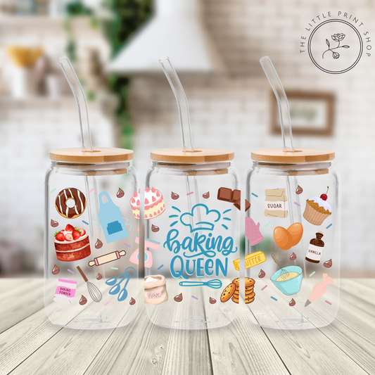 Baking Queen - 16oz Libbey Glass Printed UV DTF Wrap