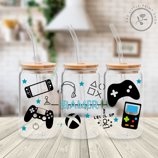 Gamer - 16oz Libbey Glass Printed UV DTF Wrap