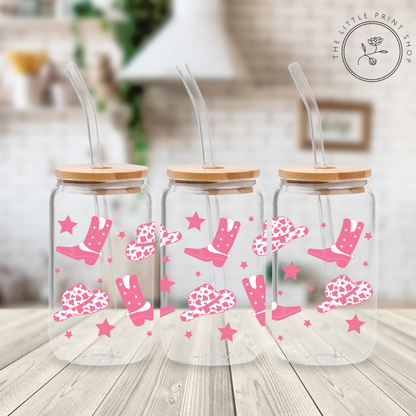 Pink Cowboy - 16oz Libbey Glass Printed UV DTF Wrap
