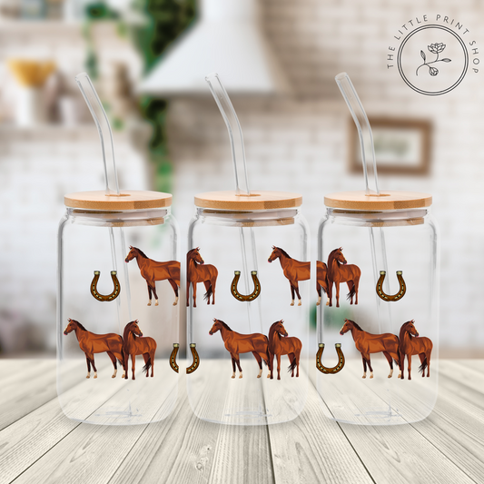 Brown Horse - 16oz Libbey Glass Printed UV DTF Wrap