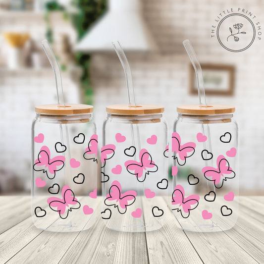 Butterfly Love - 16oz Libbey Glass Printed UV DTF Wrap