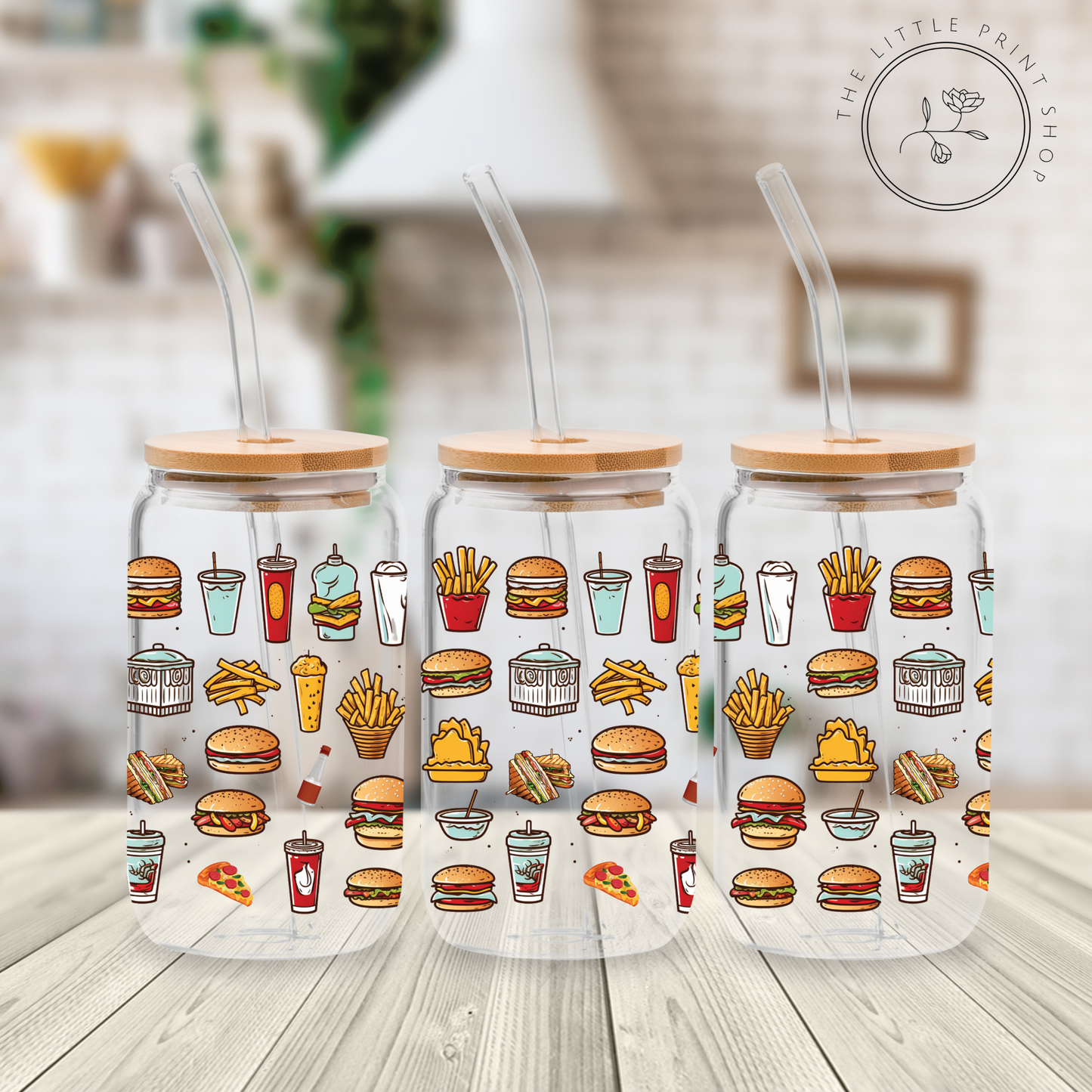 Fast Food - 16oz Libbey Glass Printed UV DTF Wrap