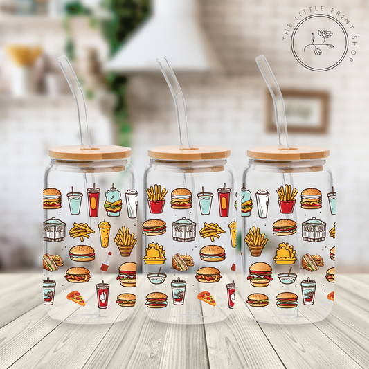Fast Food - 16oz Libbey Glass Printed UV DTF Wrap