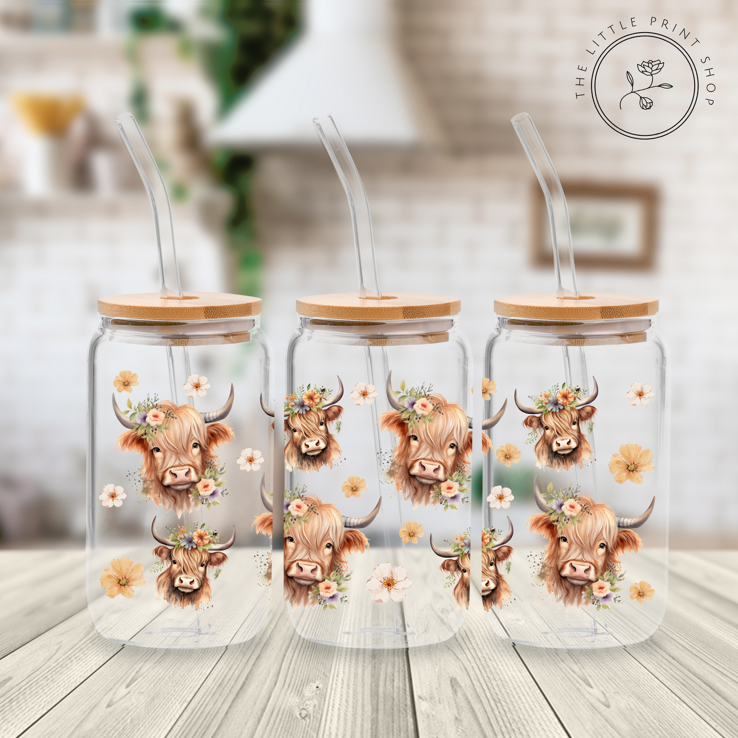Highland Cows - 16oz Libbey Glass Printed UV DTF Wrap