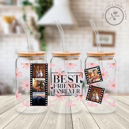 Best Friends Forever Film Strip - Pink - 16oz Libbey Glass Printed UV DTF Wrap