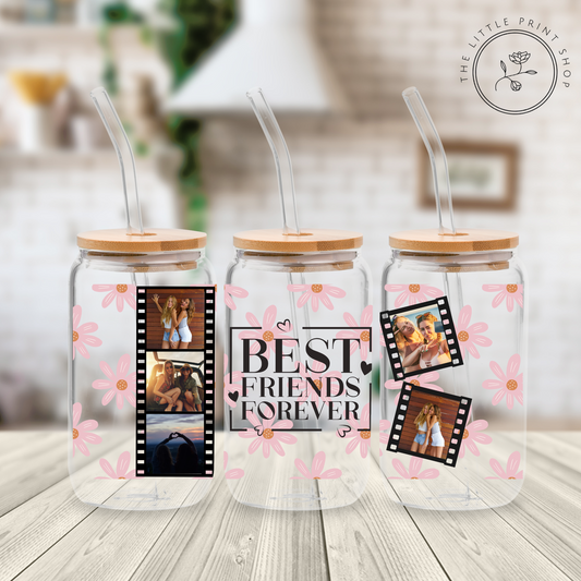 Best Friends Forever Film Strip - Pink - 16oz Libbey Glass Printed UV DTF Wrap