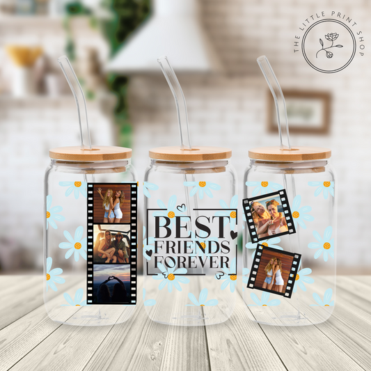 Best Friends Forever Film Strip - Blue - 16oz Libbey Glass Printed UV DTF Wrap
