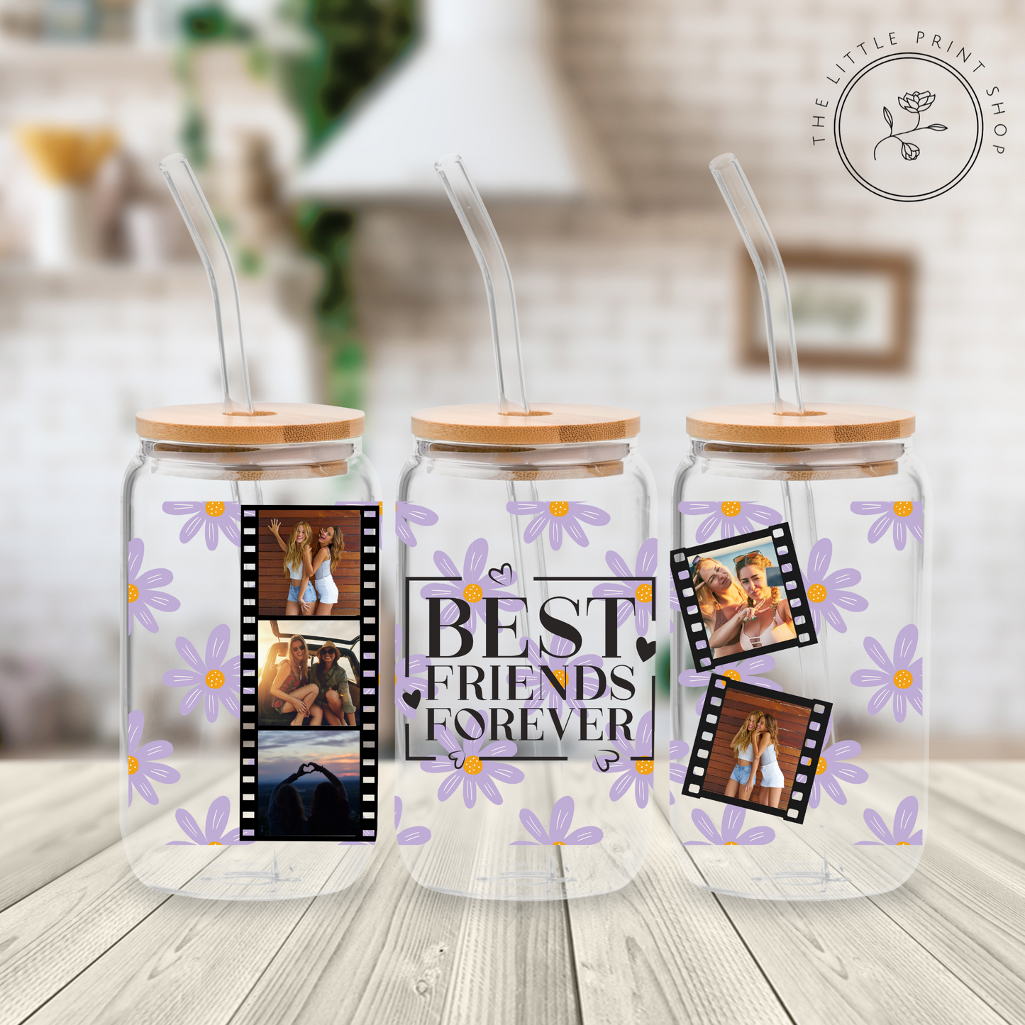 Best Friends Forever Film Strip - Lilac - 16oz Libbey Glass Printed UV DTF Wrap