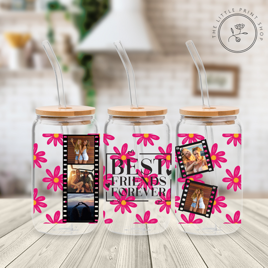 Best Friends Forever Film Strip - Fuchsia - 16oz Libbey Glass Printed UV DTF Wrap