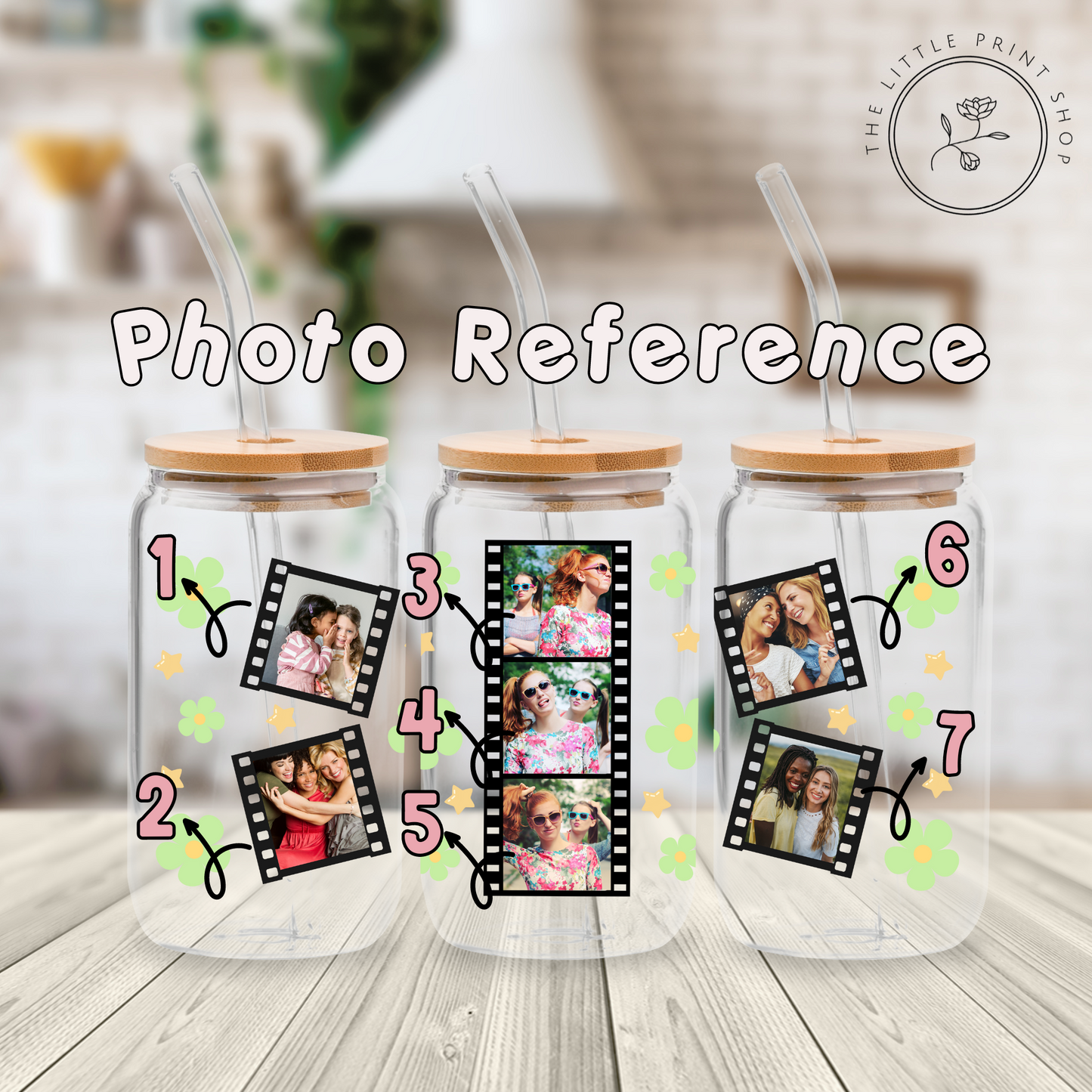 Daisy Flowers Film Strip - Green - 16oz Libbey Glass Printed UV DTF Wrap