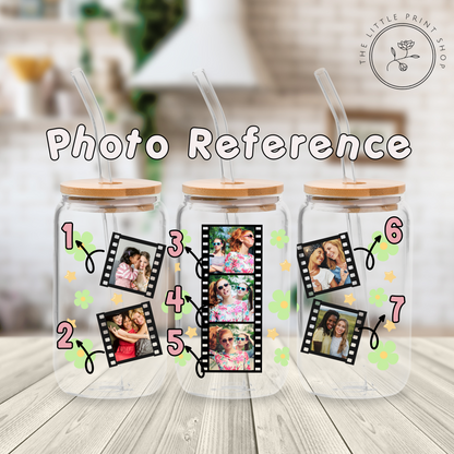Daisy Flowers Film Strip - Green - 16oz Libbey Glass Printed UV DTF Wrap
