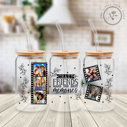 Crazy Friends Film Strip - Black - 16oz Libbey Glass Printed UV DTF Wrap