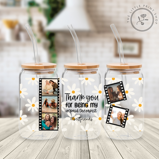 Friendship Therapy Film Strip - White - 16oz Libbey Glass Printed UV DTF Wrap