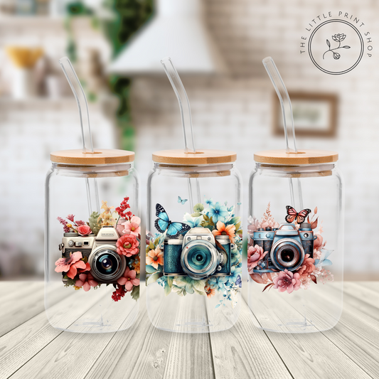 Retro Cameras - 16oz Libbey Glass Printed UV DTF Wrap