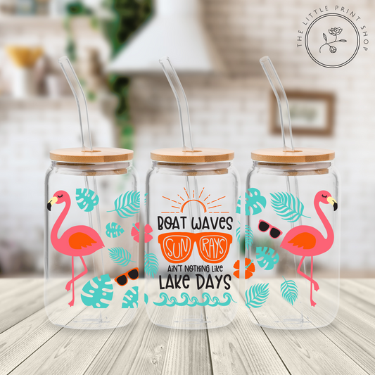 Summer Flamingo - 16oz Libbey Glass Printed UV DTF Wrap