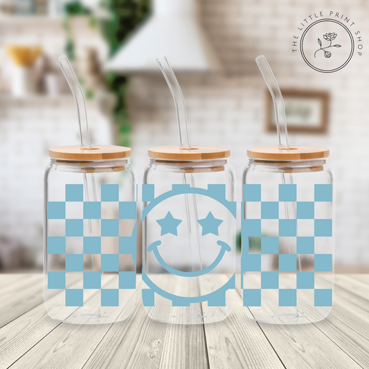 Blue Face - 16oz Libbey Glass Printed UV DTF Wrap