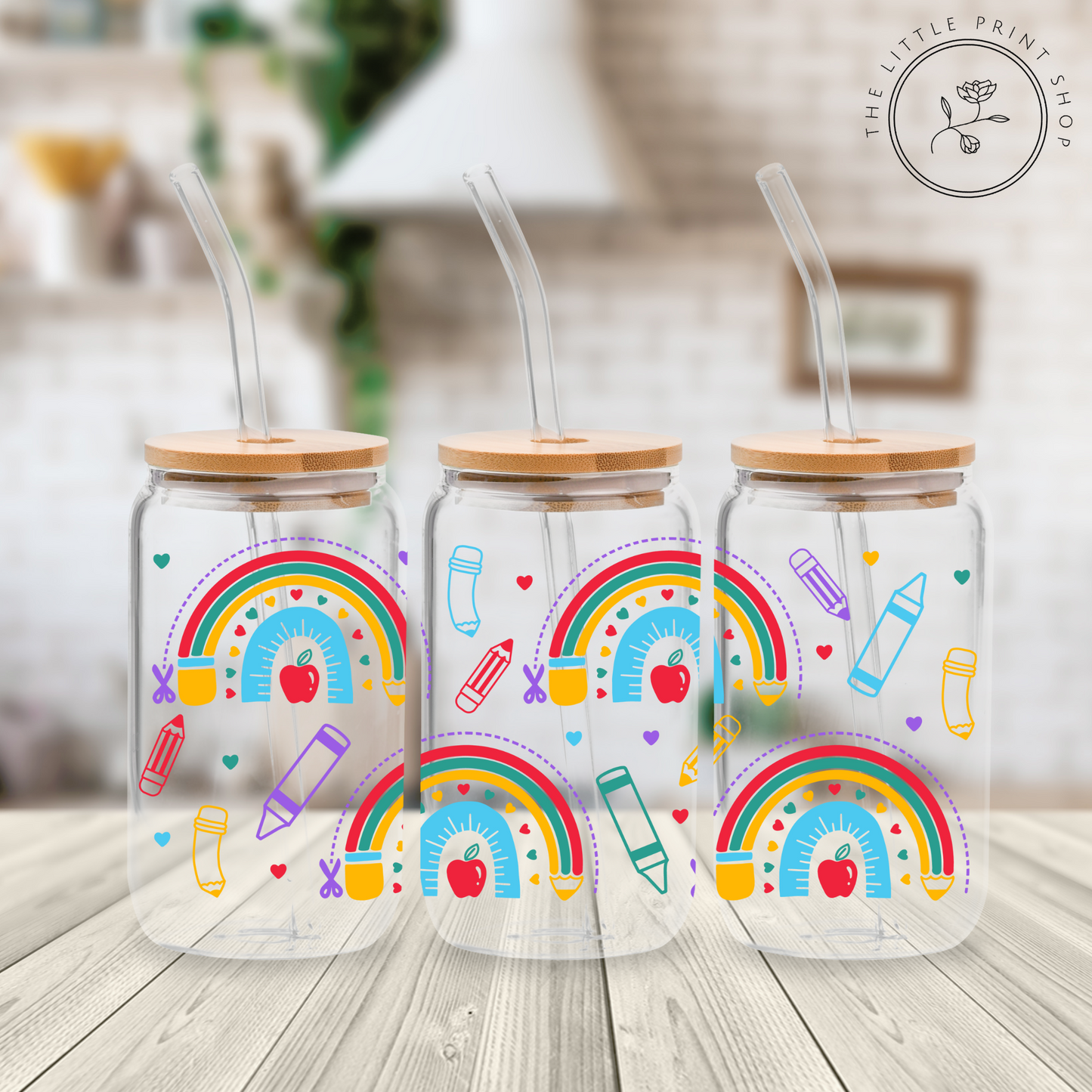 Colourful Rainbow  - 16oz Libbey Glass Printed UV DTF Wrap