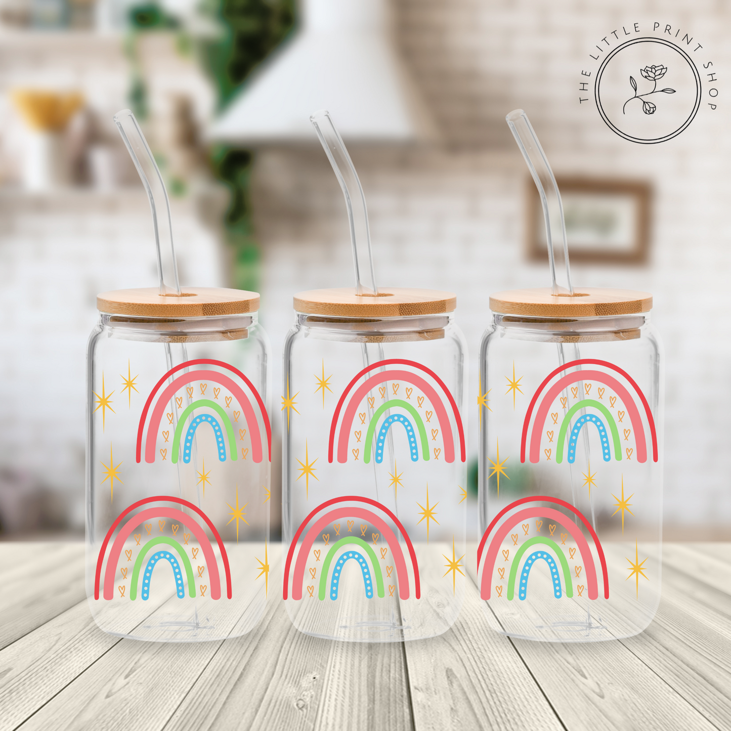 Red Rainbows - 16oz Libbey Glass Printed UV DTF Wrap