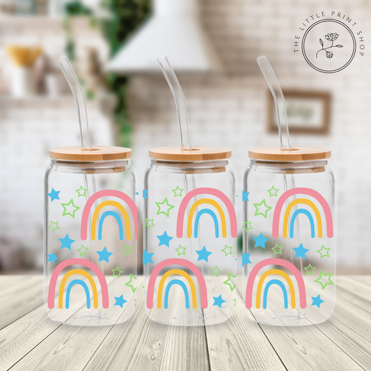 Pink Rainbows - 16oz Libbey Glass Printed UV DTF Wrap