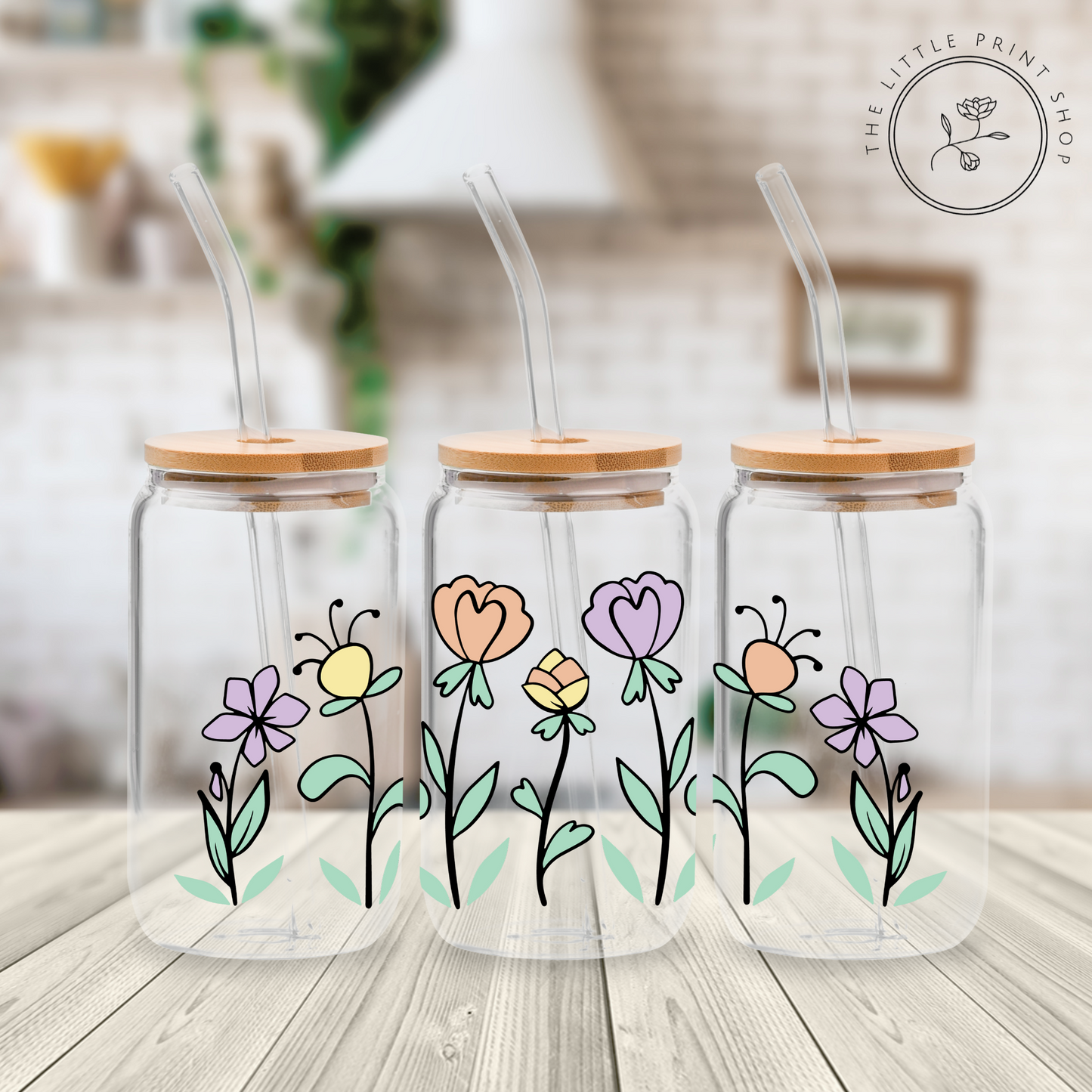 Flowers - 16oz Libbey Glass Printed UV DTF Wrap