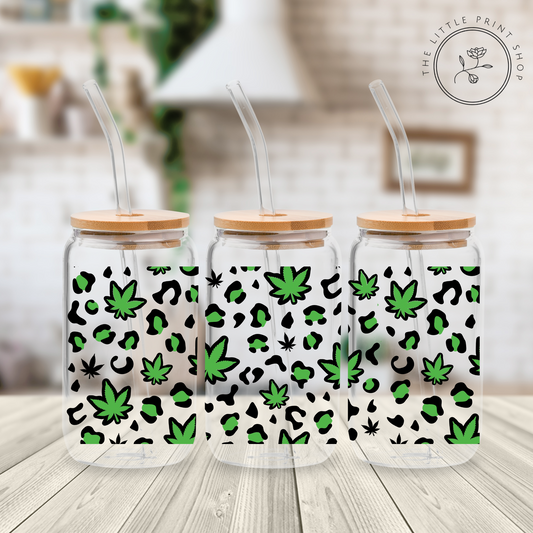 Green Leaf - 16oz Libbey Glass Printed UV DTF Wrap