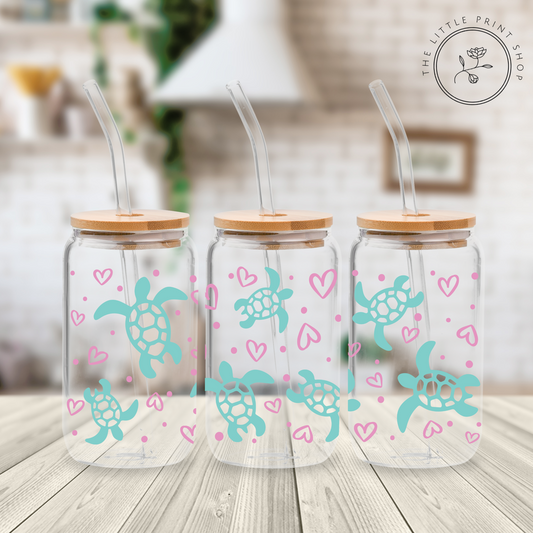 Sea Turtles - 16oz Libbey Glass Printed UV DTF Wrap