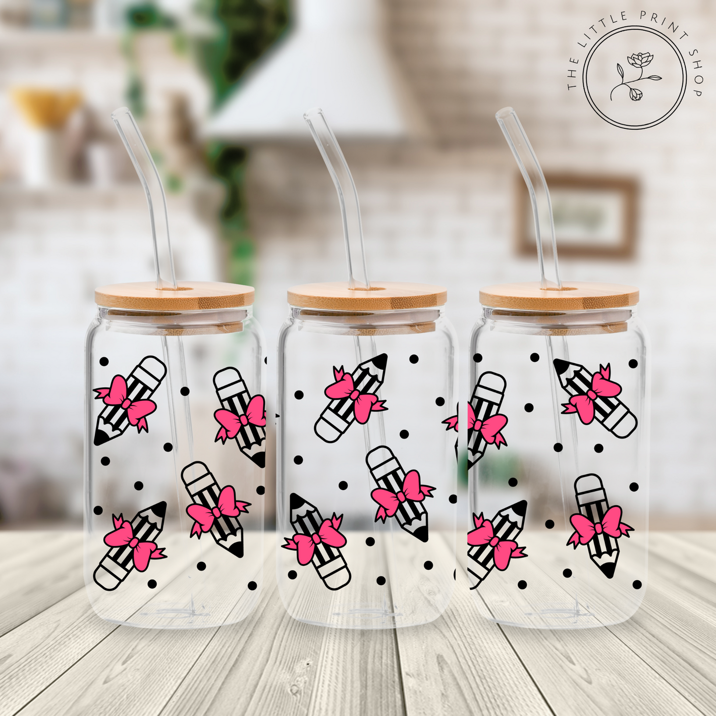 Pens & Bows - 16oz Libbey Glass Printed UV DTF Wrap