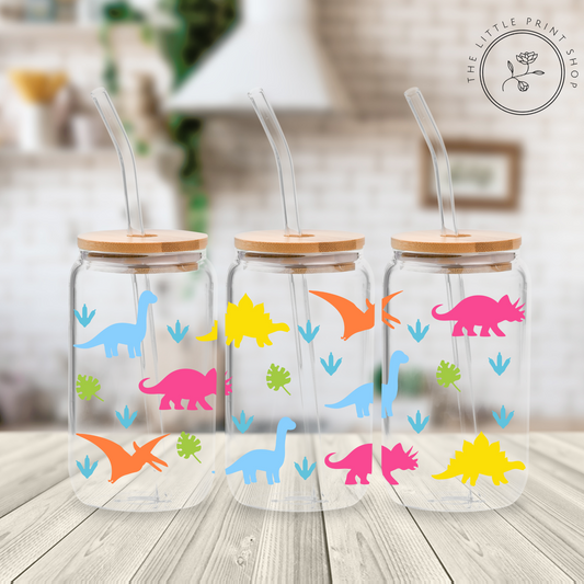 Dinosaurs - 16oz Libbey Glass Printed UV DTF Wrap